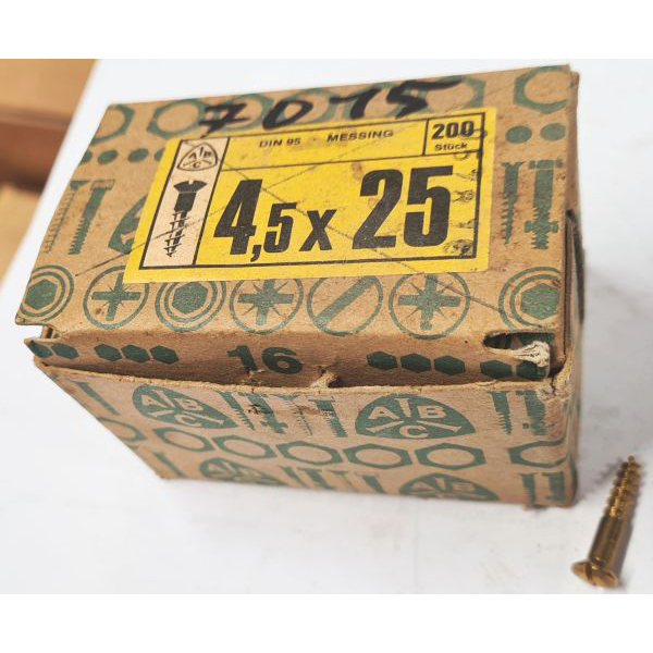 Messinglinsensenkkopfschrauben roh 4,5x25mm, 200 Stück, patiniert gegen Aufpreis, nur 2 Packungen verfügbar