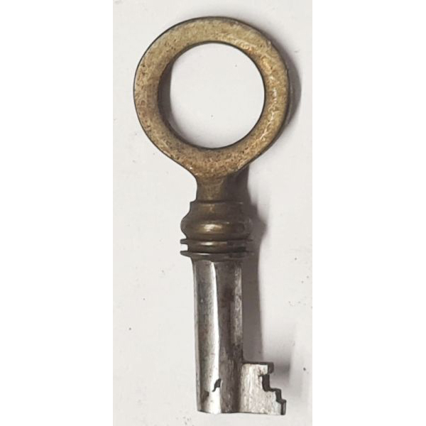 Schlüssel antike alte Form, aus Eisen mit Messingreide mit gefrästem Chubbart für Schließung 3 zierlich, Einzelstück, nur 1 x verfügbar