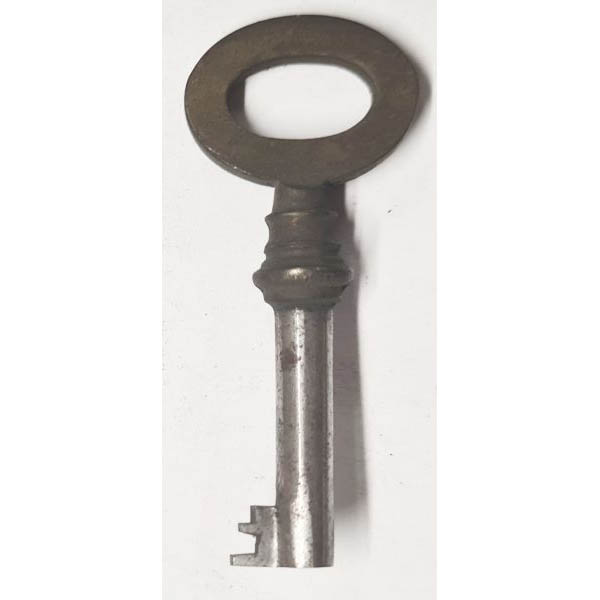 Schlüssel antike alte Form, aus Eisen mit Messingreide mit gefrästem Chubbart für Schließung 5A zierlich, nur noch 2 Stück verfügbar