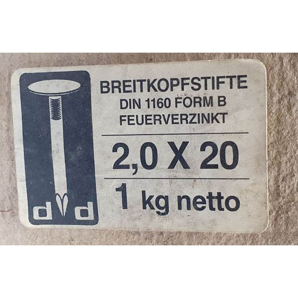 Breitkopfstifte, Eisen feuerverzinkt, Eisennagel, 2,0mm Durchmesser, 1 Kg, Einzelpackung, nur 1 x verfügbar Bild 2