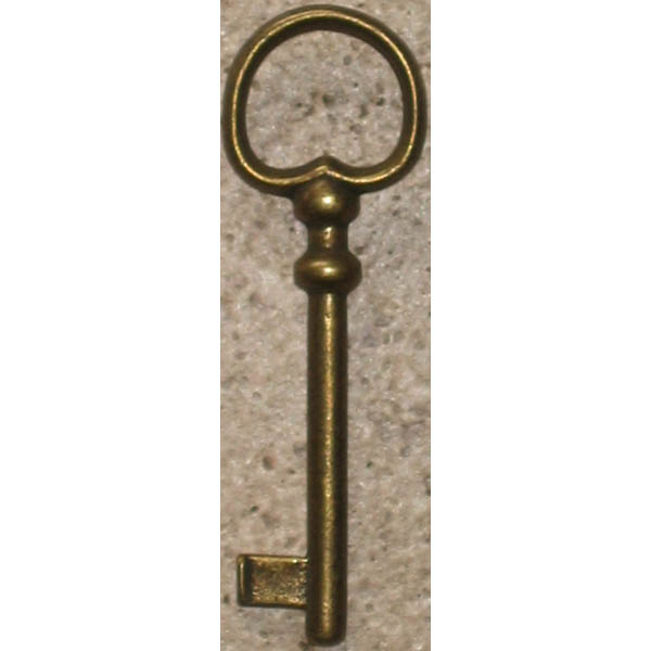 Vitrinenschloss ohne Stulpe, Eisen altvermessingt mit Schlüssel, Dorn 20-25mm, rechts und links verwendbar, mit Schlüssel. Bild 2