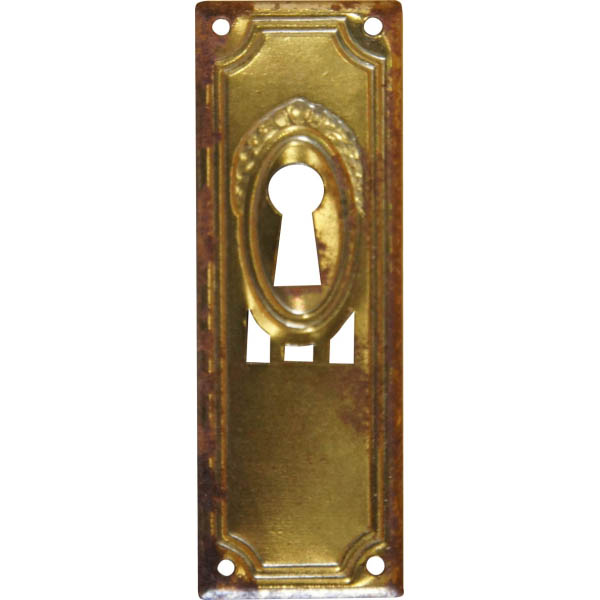 Schlüsselschild, Originalbeschlag, Eisen vermessingt, Oberfläche angerostet