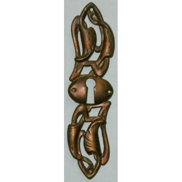 Schlüsselschild, Originalbeschlag, kupferfarben patiniert, aus Blech gestanzt und geprägt.