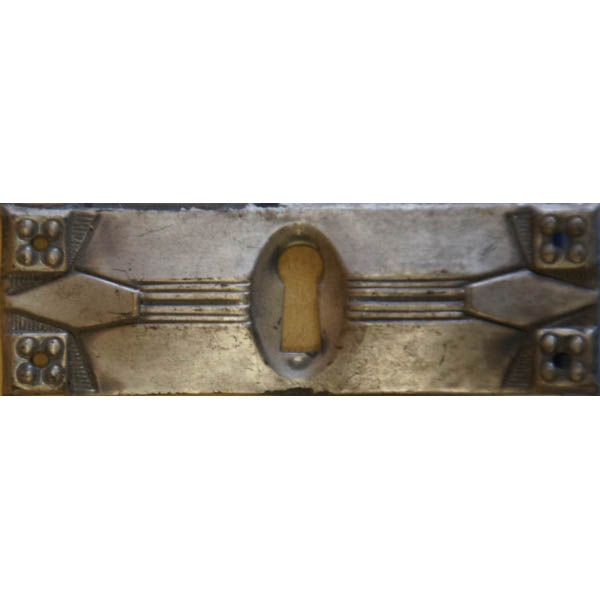 Schlüsselschild, Originalbeschlag, altverzinnt, aus Blech gestanzt und geprägt.