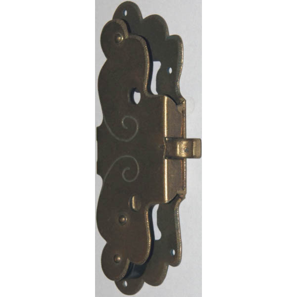 Vitrinenschloss ohne Stulpe, Eisen altvermessingt mit Schlüssel, Dorn 20-25mm, rechts und links verwendbar, mit Schlüssel. Bild 3