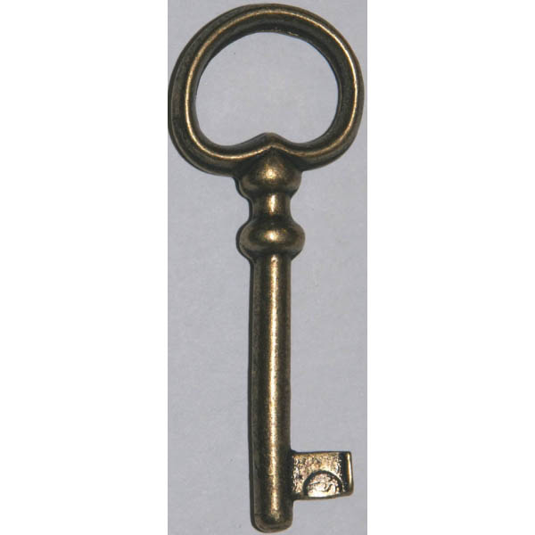 Vitrinenschloss mit Stulpe, Eisen altvermessingt mit Schlüssel, Dorn 15mm, rechts und links verwendbar, mit Schlüssel. Bild 2