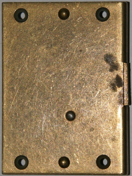 Einlassschloß rechts, altvermessingt, Dorn 25mm, mit Eisen-Schlüssel
