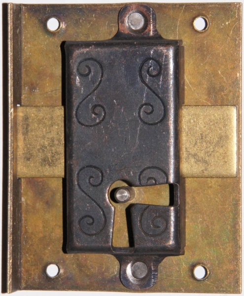 Einlaßschloß rechts, altvermessingt, Dorn 30mm, mit Eisenschlüssel Bild 3