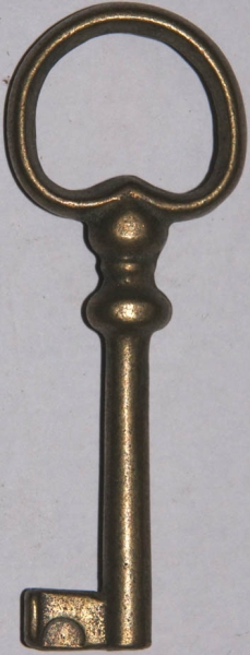 Vitrinenschloss ohne Stulpe, Eisen altvermessingt mit Schlüssel, Dorn 30mm, rechts und links verwendbar, mit Schlüssel. Bild 2