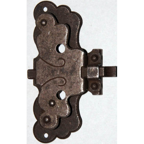 Vitrinenschloss mit Stulpe, Eisen gerostet mit Schlüssel, Dorn 25mm, rechts und links verwendbar, mit Schlüssel.