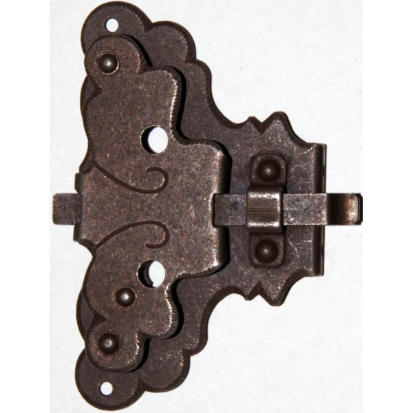 Vitrinenschloss mit Stulpe, Eisen gerostet mit Schlüssel, Dorn 35mm, rechts und links verwendbar, mit Schlüssel.