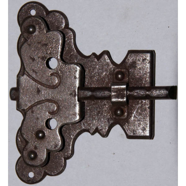 Vitrinenschloss mit Stulpe, Eisen gerostet mit Schlüssel, Dorn 50mm, rechts und links verwendbar, mit Schlüssel.