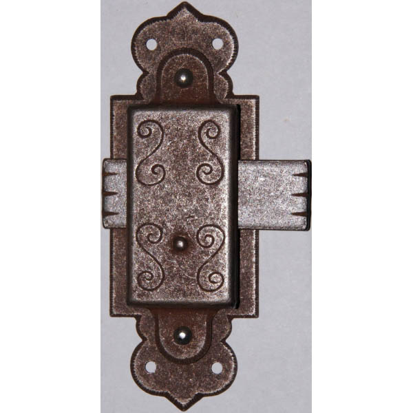 Vitrinenschloss ohne Stulpe, Eisen gerostet mit Schlüssel, Dorn 20mm, rechts und links verwendbar, mit Schlüssel.