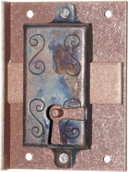 Einlassschloß rechts, Eisen gerostet, Dorn 25mm, mit Schlüssel Bild 3