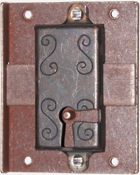 Einlassschloß rechts, Eisen gerostet, Dorn 30mm, mit Schlüssel Bild 3