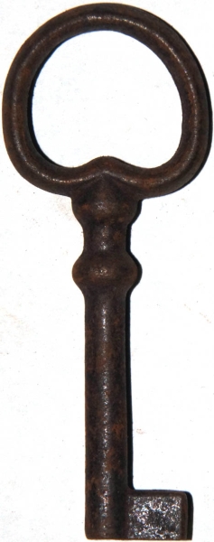 Einlassschloß rechts, altvermessingt, Dorn 25mm, mit Eisen-Schlüssel Bild 2