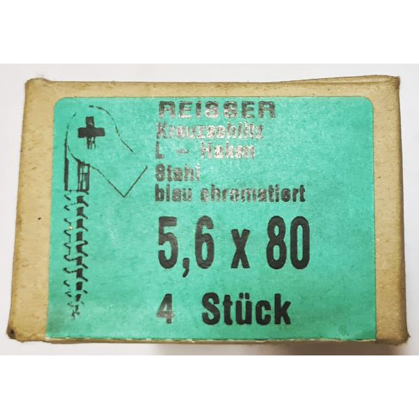 L-Haken, mit Kreuzschlitz, Stahl blau chromatiert, noch 2 Packungen a 4 Stück erhältlich