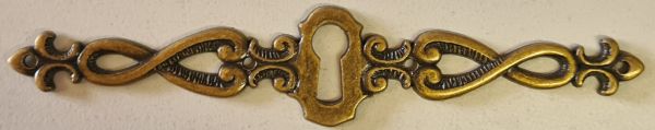 Schlüsselschild Barock, Messing patiniert, antik, alt, Einzelstück, nur noch 1 Stück verfügbar