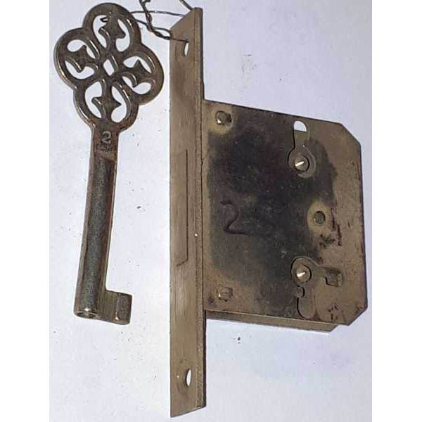 Einsteckschloß, mit vernickeltem original alten Schlüssel, Dorn 25mm rechts und links verwendbar