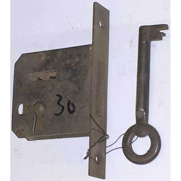 Einsteckschloß antikes, mit vernickeltem original alten Schlüssel, Dorn 30mm links, Einzelstück, Eisenstulpe