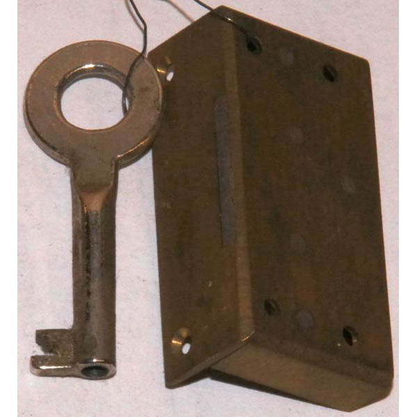 Mini-Kastenschloss, Messing geschliffen, mit vernickeltem Schlüssel, Dorn 8mm links, Einzelstück, nur 1 x verfügbar. Bild 2