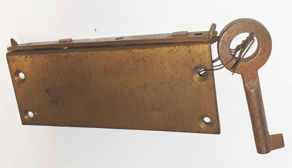 Schatullenschloss, Messing mit Messingschlüssel, Dorn 14mm, für Schatullen und kleine Truhen, nur noch 1 Stück verfügbar Bild 2