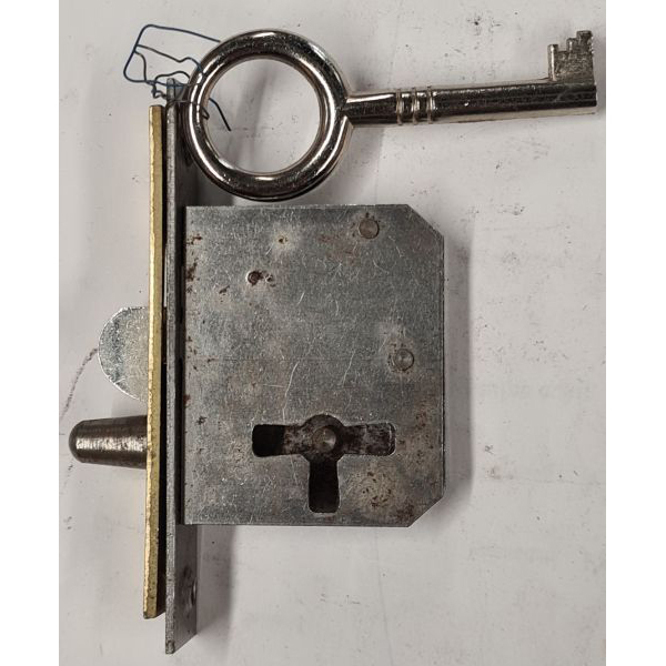 Einsteckschloß, Rollladenschloss mit vernickeltem Schlüssel, mit Schließblech, mit eckiger Stulpe, Dorn 20mm, lad, Einzelstück, keine weiteren lieferbar