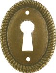 Kleines Schlüsselschild oval, antik, Messing patiniert