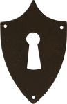 Schlüsselschild alt, Eisen gerostet und gewachst. Aus Blech gestanzt und geprägt. Wappen antik