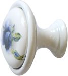 Möbelknopf Porzellan, Porzellanknopf, weiß lackiert, Ø 24 mm, bemalt