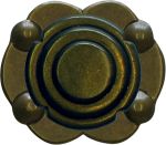 Möbelknopf bäuerlich, Ø 33mm, mit Rosette, Messing patiniert, Möbelknopf rustikal, Messingknopf alt, antik. Knopf aus Messing gegossen