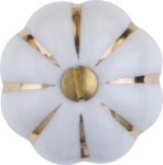 Porzellanknopf weiß für Schrank oder Schubladen, alte Möbel, Ø 31 mm, Goldstreifen, mit Messingrosette