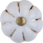 Porzellanknöpfe weiß für Schrank oder Schubladen und Möbel, Ø 42 mm, Goldstreifen, mit Messingrosette