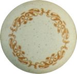 Porzellanknopf, bemalt, Ø 27 mm, mit einem altvermessingtem Sockel, Möbelknopf Küche, Küchenknopf antik