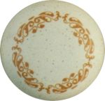 Porzellanknopf, bemalt, alt, Ø 35 mm, mit altvermessingtem Sockel, Möbelknöpfe für Küche, Küchenknopf antik