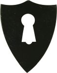Schlüsselschild, Horn, schwarz. Aus Tierknochen bzw. Horn handgefertigt, Beschläge historisch