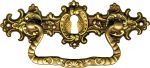 Möbelgriffe antik, Gründerzeit Griffbeschlag mit Schlüsselloch, Messing patiniert, aus dünnem Blech geprägt