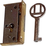 Mini-Kastenschloss, Messing geschliffen, mit vernickeltem Schlüssel, Dorn 10mm links