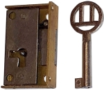 Mini-Kastenschloss, Messing geschliffen, mit vernickeltem Schlüssel, Dorn 14mm links