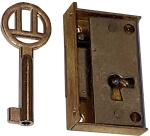 Mini-Kastenschloss, Messing geschliffen, mit vernickeltem Schlüssel, Dorn 14mm rechts, Einzelstück, nur noch 1 x verfügbar