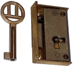 Mini-Kastenschloss, Messing geschliffen, mit vernickeltem Schlüssel, Dorn 14mm rechts, Briefkastenschloss