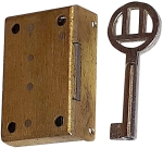 Mini-Kastenschloss, Messing geschliffen, mit vernickeltem Schlüssel, Dorn 14mm rechts, Einzelstück, nur noch 1 x verfügbar