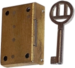 Mini-Kastenschloss, Messing geschliffen, mit vernickeltem Schlüssel, Dorn 14mm rechts, Briefkastenschloss