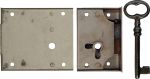 Kastenschlösser antike, Eisen, mit Schlüssel, Dornmaß 95mm links