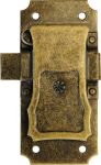 Vitrinenschloss, altvermessingt, mit antikem Schlüssel, Dorn 20mm, rechts und links verwendbar