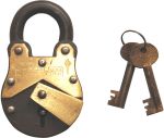 Vorhängeschloss alt, Truhenschloss rustikal, antik, für Truhe, Kiste mit Überwurf, Eisen gerostet gewachst
