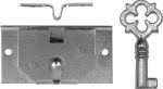 Einlassschatullenschloß, hellvermessingt, mit Schlüssel, Dorn 14mm. Für kleine Truhen oder Schmuckkästchen