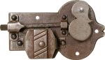 Schrankschloss rustikal, Eisen gerostet und gewachst mit Schlüssel, Dorn 55mm links