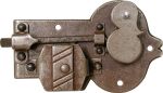 Schrankschloss nostalgisch, Eisen gerostet und gewachst mit Schlüssel, Dornmaß 50mm links