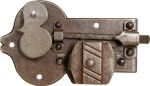 Schrankschloss antik, Eisen gerostet und gewachst mit Schlüssel, Dorn 35mm rechts